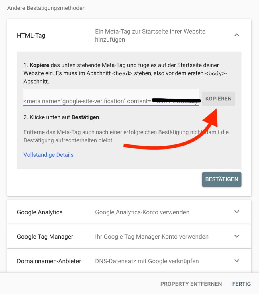 search-console-verifizieren-html-tag