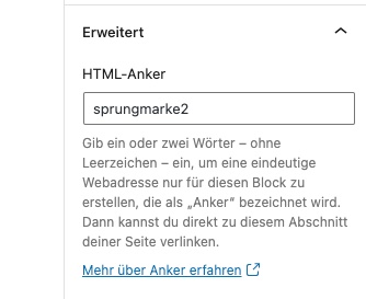 Sprungmarke Gutenberg WordPress