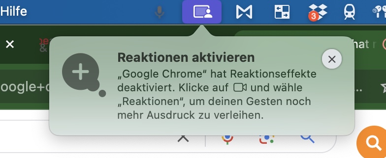 Google Chrome hat Reaktionseffekte deaktiviert Meldung