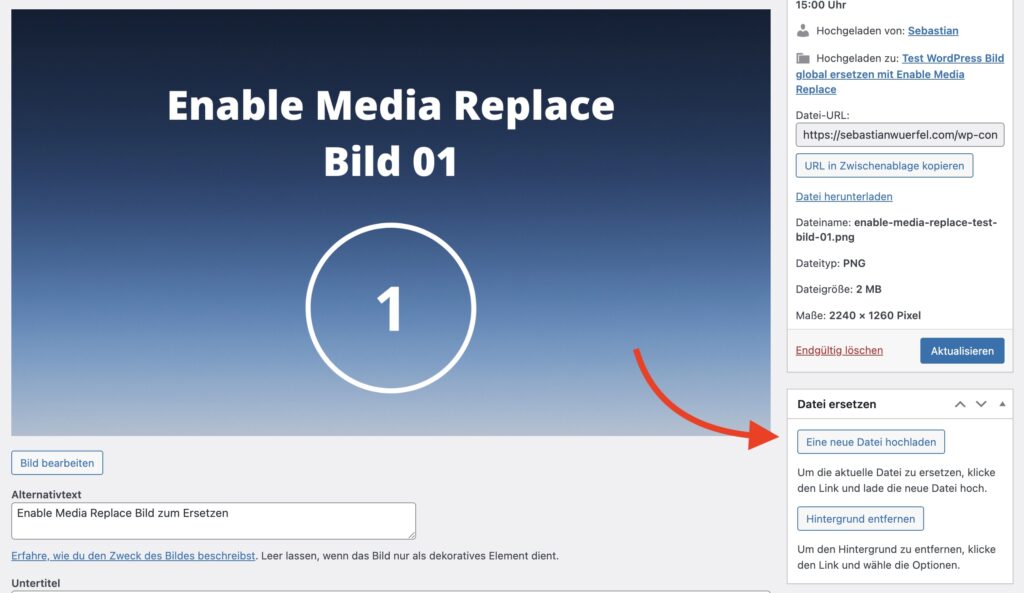 Neue Datei hochladen Listenansicht Mediathek