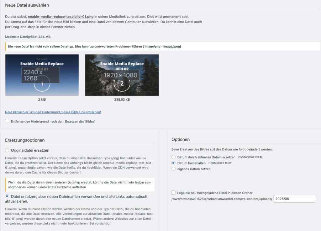 Weitere Einstellungen Plugin Enable Media Replace